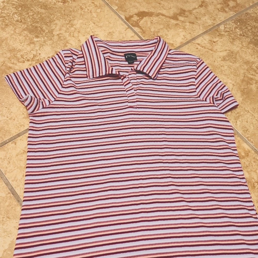 Girl's polo style striped knit dress